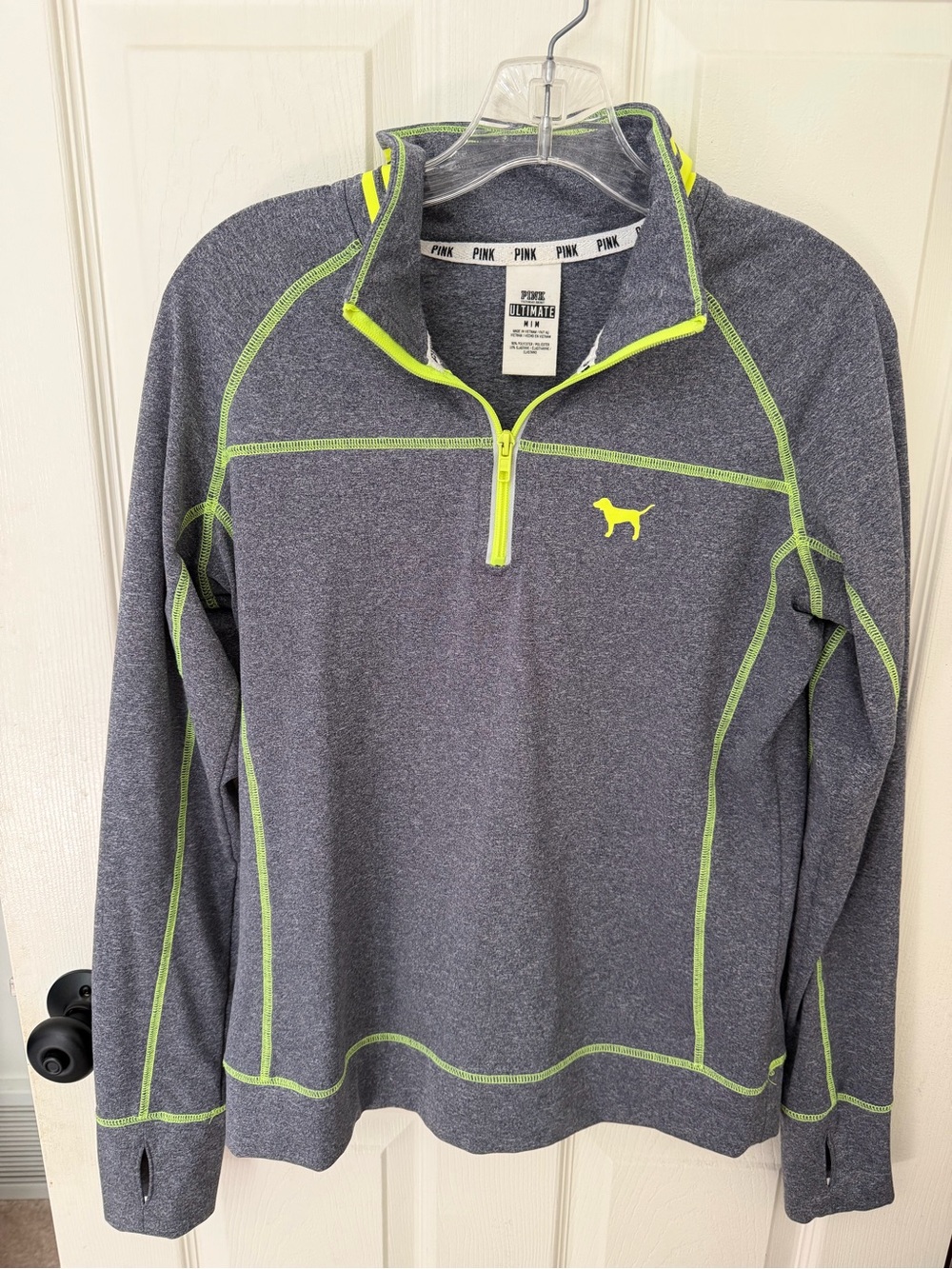 PINK Gray Pullover with Neon Yellow Trim